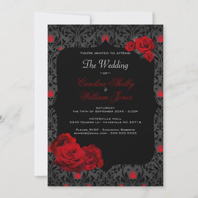 Gothic Rose Black and Red Wedding Invitation (Front)