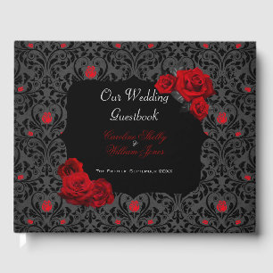 Gothic Rose Black and Red Wedding Invitation Guest Book