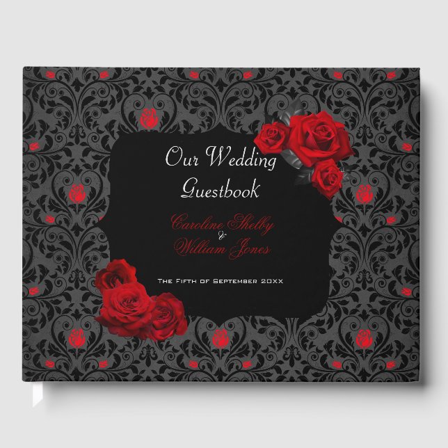 Gothic Rose Black and Red Wedding Invitation Guest Book (Front)
