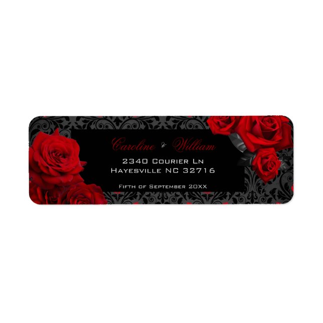 Gothic Rose Black and Red Wedding Labels (Front)