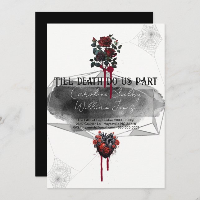 Gothic Rose Black Red Heart Blood Drip Invitation (Front/Back)