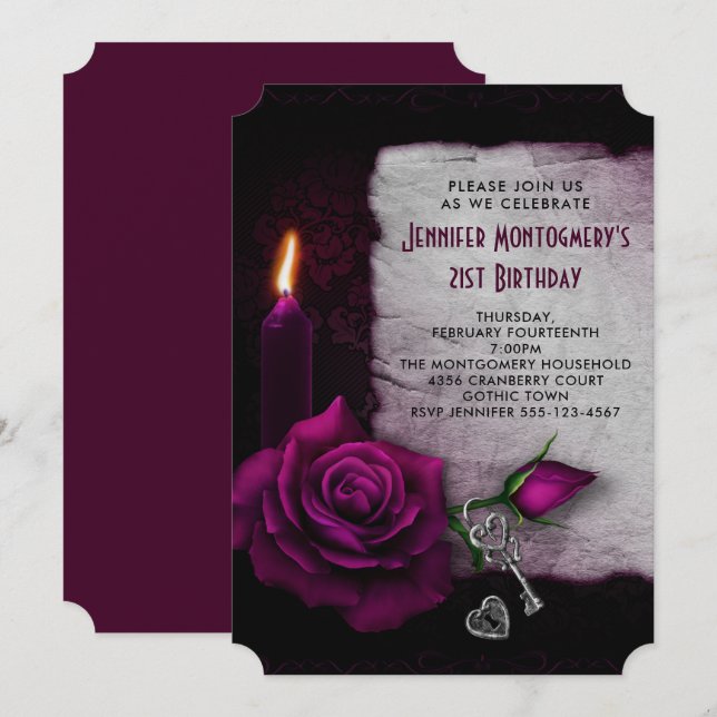 Gothic Rose Candle and Locket Birthday Party Invitation (Front/Back)