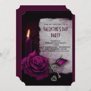 Gothic Rose Candle and Locket Valentine Party Invitation
