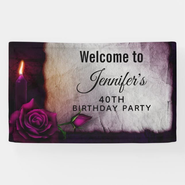Gothic Rose, Candle, and Parchment Birthday Banner (Horizontal)