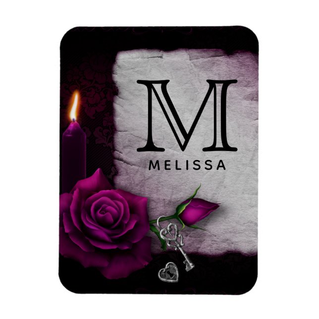 Gothic Rose, Candle, Parchment and Locket Monogram Magnet (Vertical)