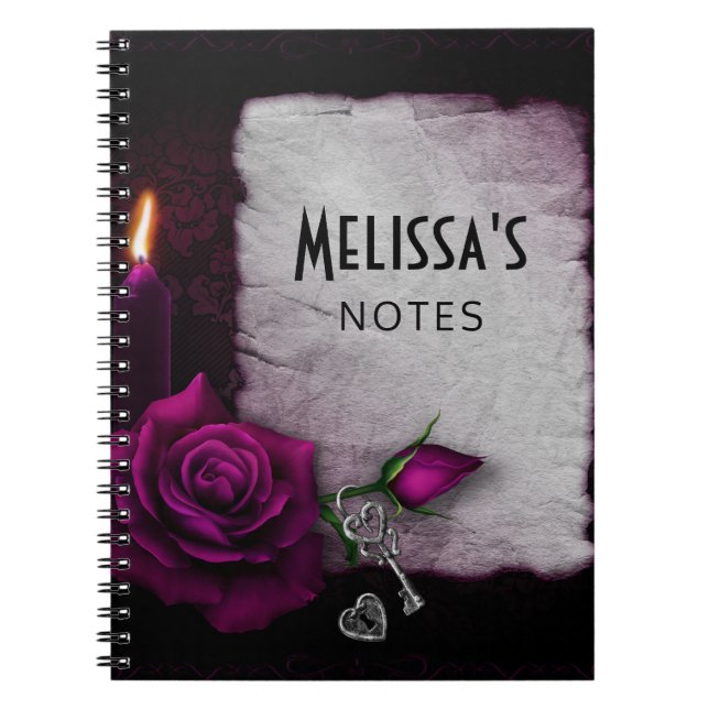 Gothic Rose, Candle, Parchment and Locket Notebook (Front)
