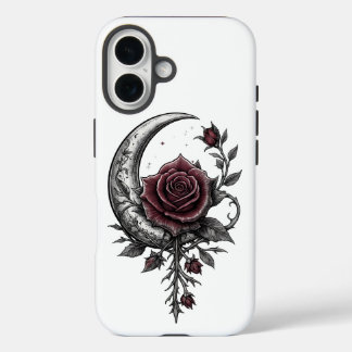 Gothic Rose Crescent Moon Dark Floral Artwork iPhone 16 Case