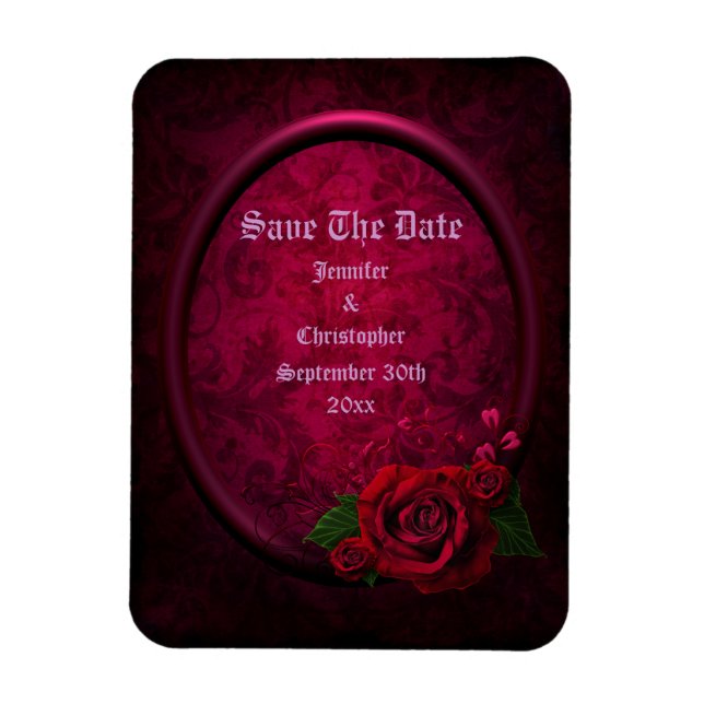 Gothic Rose Frame Save The Date Wedding Magnet (Vertical)