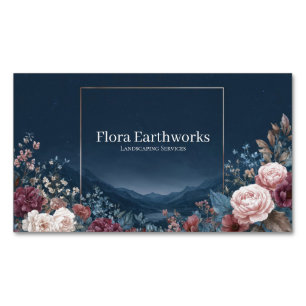 Gothic Rose Frame Starry Night Mountain Landscape Magnetic Business Card