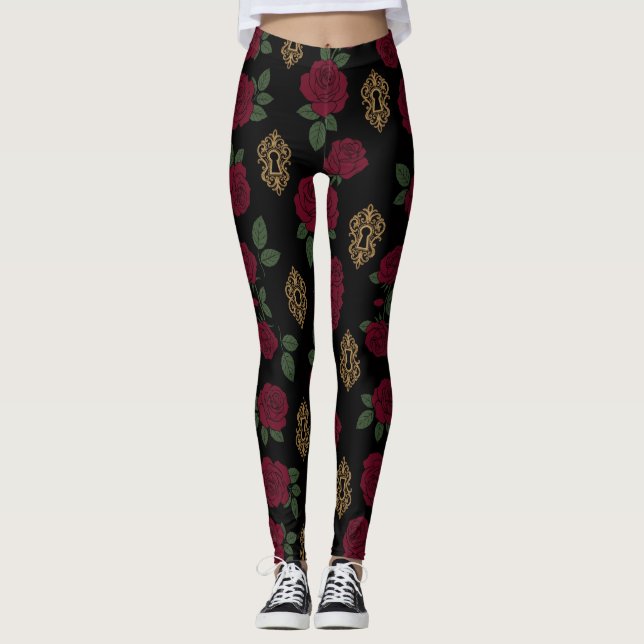 Gothic Rose & Keyhole Pattern Leggings (Front)