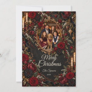 Gothic Rose Merry Christmas Family Portrait Holiday Card
