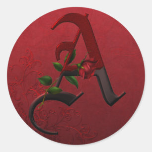 Gothic Rose Monogram A Classic Round Sticker