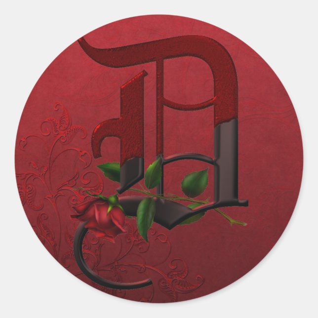 Gothic Rose Monogram D Classic Round Sticker (Front)