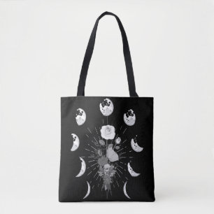 Gothic Rose Moon phases Witchy Crescent Tote Bag