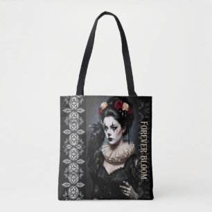 Gothic Rose Queen – Dark Romantic Art with Skeleto Tote Bag