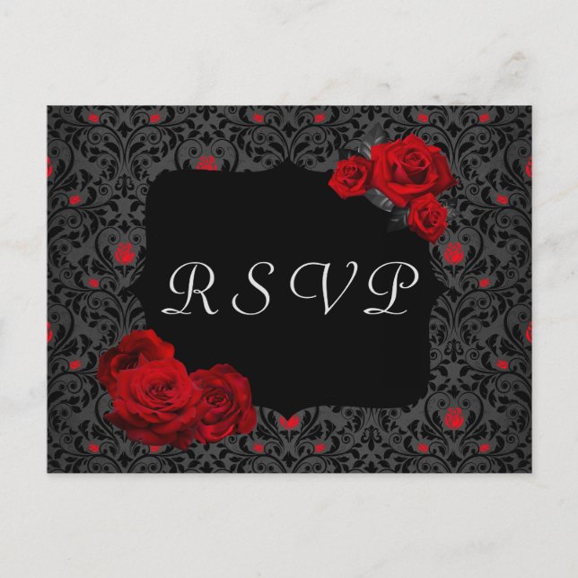 Gothic Rose Red and Black RSVP Card (Front)
