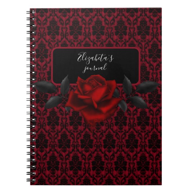 Gothic Rose Red Black Damask Notebook (Front)