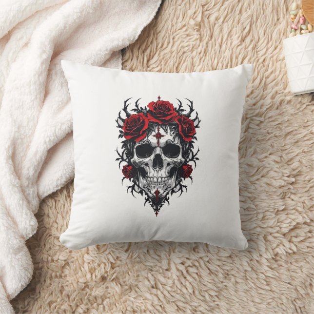Gothic Rose Skull Cushion (Blanket)