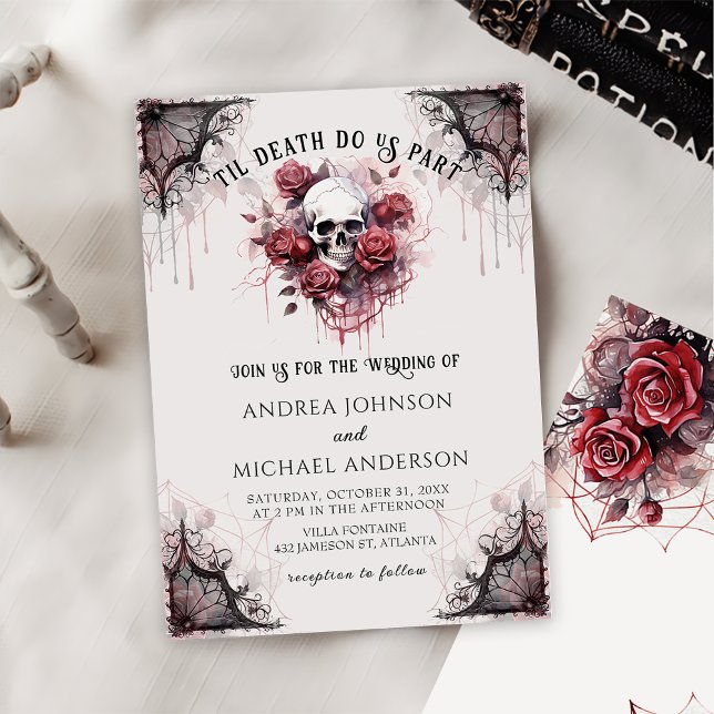 Gothic Rose Skull Halloween Wedding Invitation (Creator Uploaded)