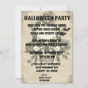 Gothic Rose Skull Invitation - Vintage Halloween P
