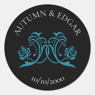 Gothic Rose Teal Black Wedding Classic Round Sticker