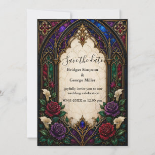 Gothic Rose Wedding Cathedral stained glass Invitation