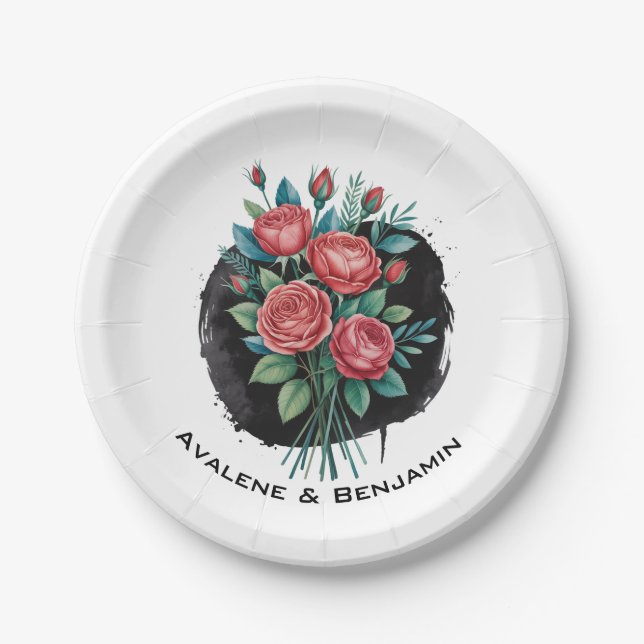 Gothic Rose Wedding Frame Paper Plate (Front)