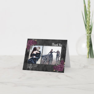 Gothic Roses 2 Photo Black Wedding Thank You Card
