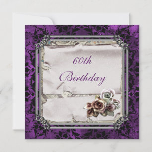 Gothic Roses & Black Damask 60th Birthday Invitation