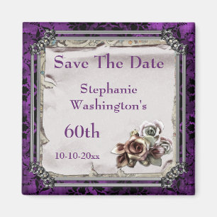 Gothic Roses & Black Damask 60th Save The Date Magnet