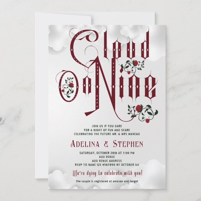 Gothic Roses Cloud Nine Couples Wedding Shower Invitation (Front)