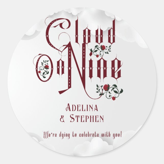 Gothic Roses Cloud Nine Halloween Wedding Classic Round Sticker (Front)