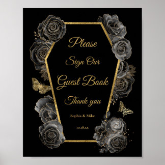 Gothic Roses Coffin Wedding Guest Book Table Sign