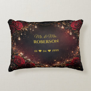 Gothic Roses Couples Name & Wedding Date Decorative Cushion