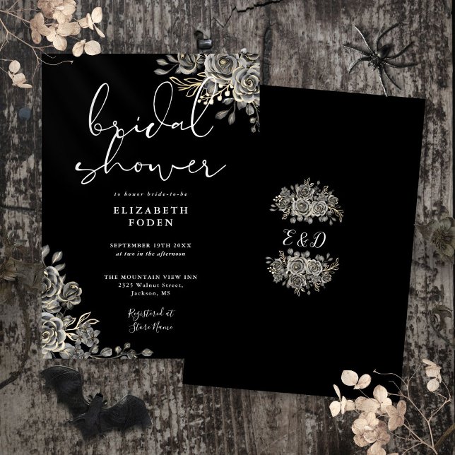 Gothic Roses Floral Black And White Bridal Shower Invitation (Gothic Roses Floral Black And White Bridal Shower Invitation)