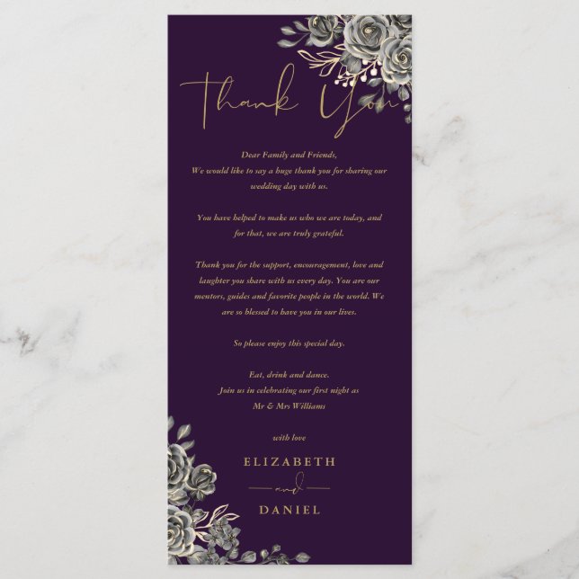 Gothic Roses Floral Wedding Thank You Place Card (Front)