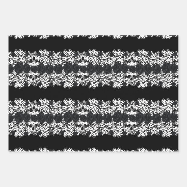 Gothic:roses,lace and skulls wrapping paper sheet (Front)