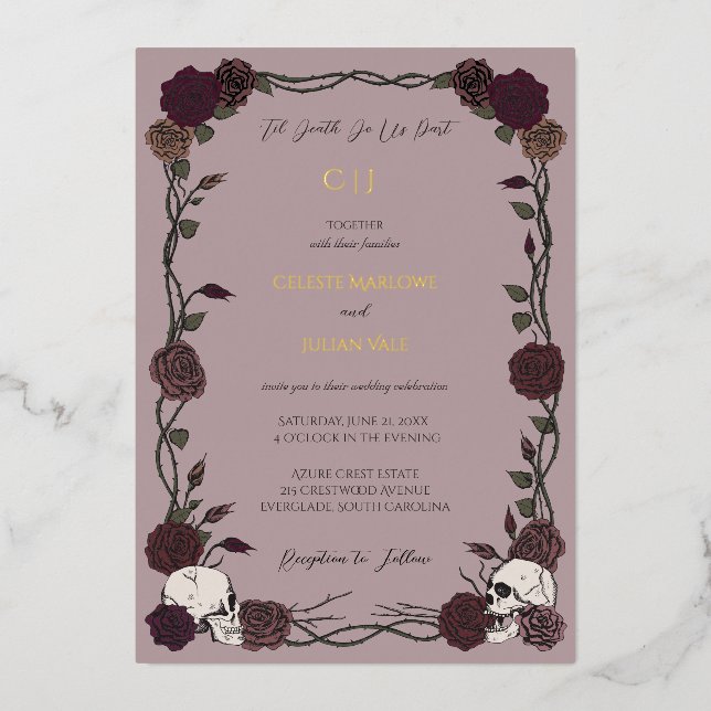 Gothic Roses Light Mauve Til Death Wedding (Front)