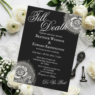 Gothic Roses Monochrome Minimalist Black Wedding Invitation