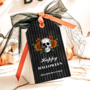 Gothic Roses & Skull Happy Halloween Gift Tags