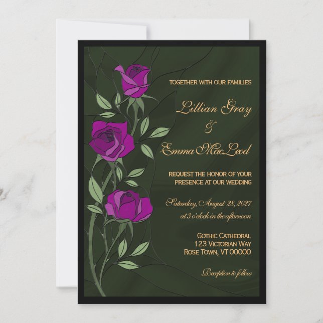 Gothic Roses Stained Glass Invitation  (Front)