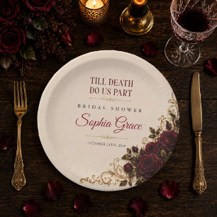 Gothic Roses Till Death Bridal Shower Paper Plates