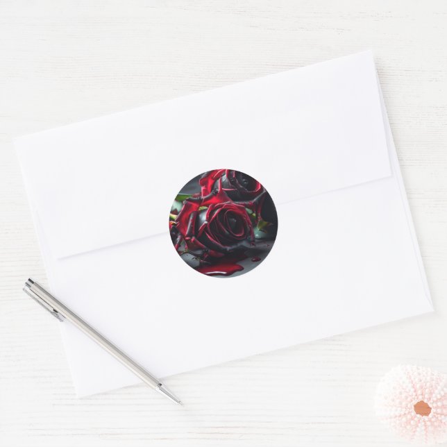 Gothic Roses Wedding Classic Round Sticker (Envelope)