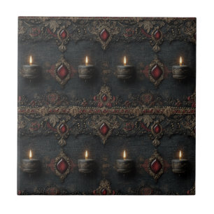 Gothic Ruby Candle Tapestry Ceramic Tile
