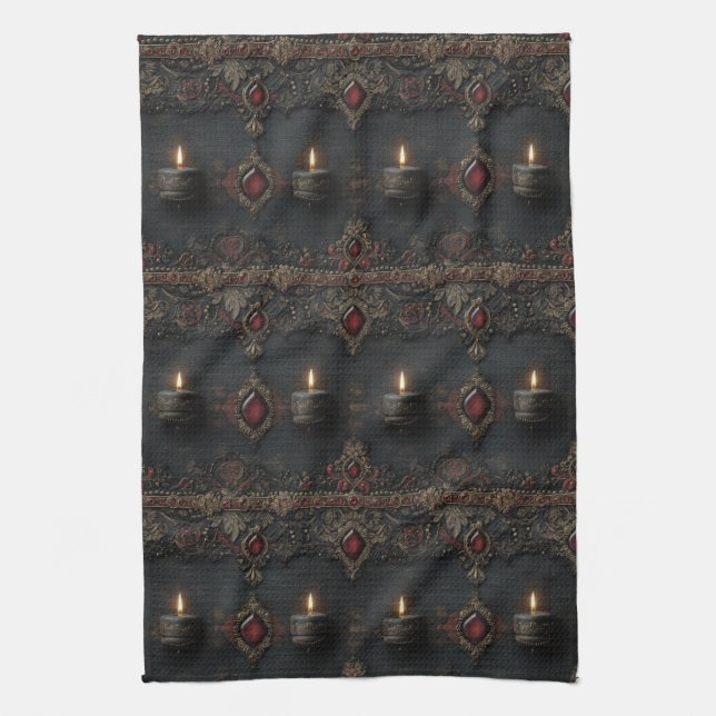 Gothic Ruby Candle Tapestry Tea Towel (Vertical)