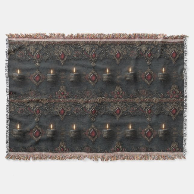 Gothic Ruby Candle Tapestry Throw Blanket (Front)