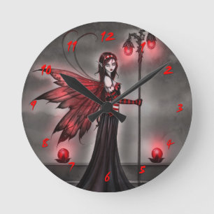 Gothic Ruby Fantasy Fairy Art Clock