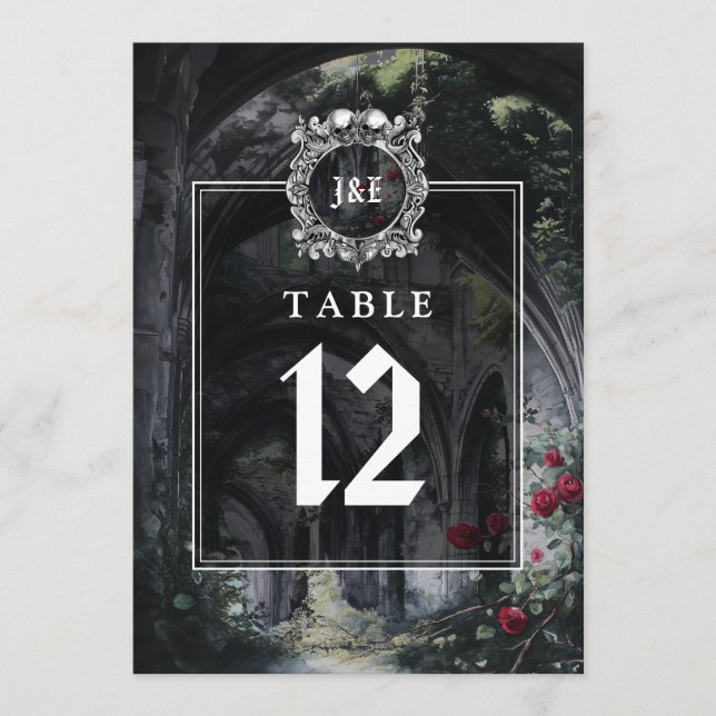 Gothic Ruins Floral Monogram Table Number (Front)