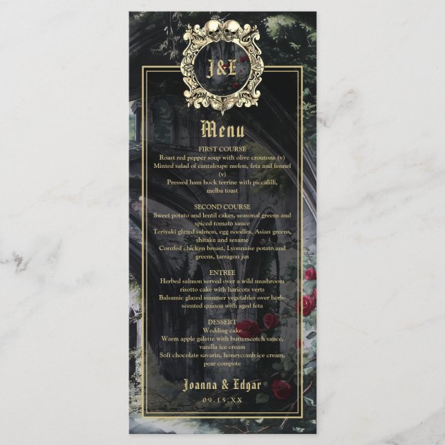 Gothic Ruins Floral Roses Wedding Menu (Front)