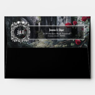 Gothic Ruins Roses Floral Wedding Return Address Envelope